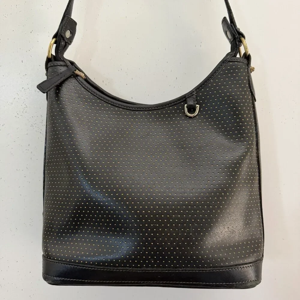 Dooney Bourke Vtg Hobo Bag Cabrio Cabriolet Black Perforated Leather Made in USA